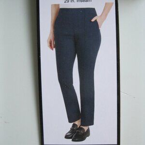 Hilary Radley Women's Ponte Pull-On  Slim Leg Pant w/ tummy control panel Navy M